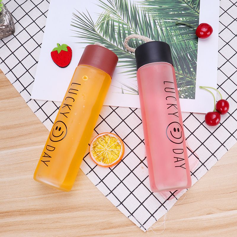 Either.id - Botol Kaca Tumbler Unik Motif Happy Day 350 ML My Bottle Botol Minum Gelas Kaca Vacuum GLASS MATERIAL-3