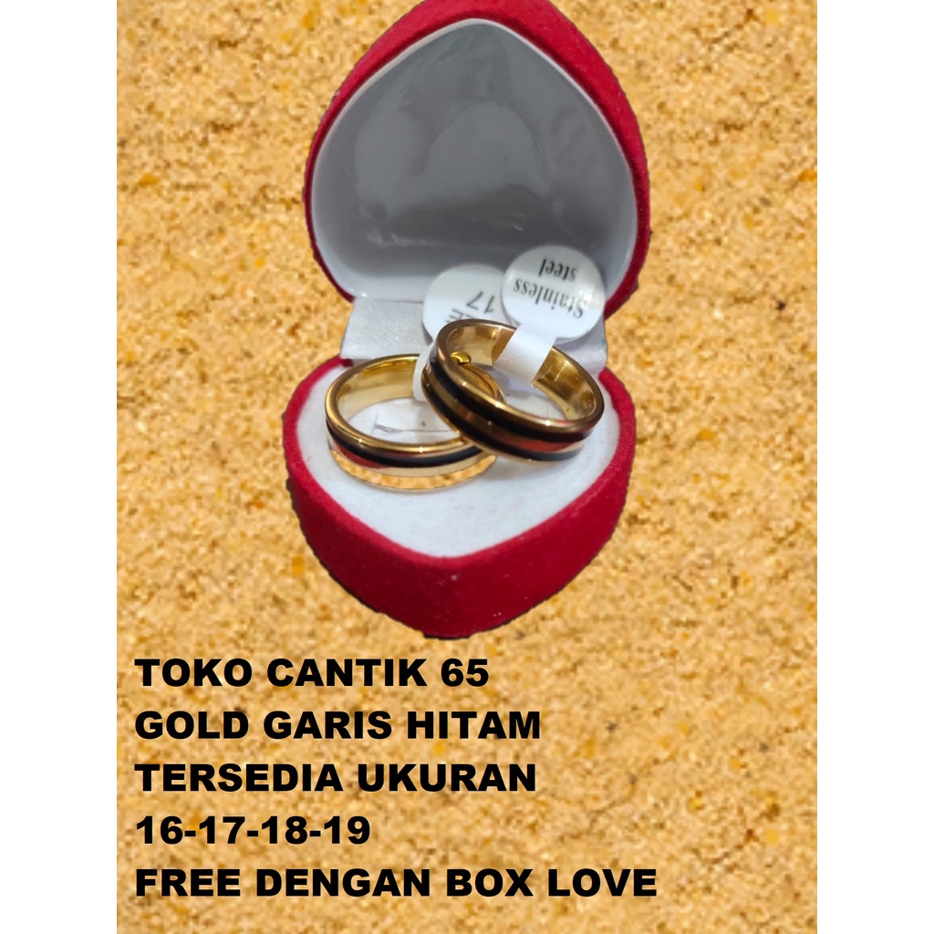 (ACC TOKO CANTIK 65 ) CINCIN GOLD LIST HITAM TITANIUM TEBAL CEWE/COWO FREE DENGAN BOX LOVE (BISA COD/BAYAR DITEMPAT)