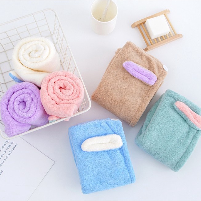 QUALITY Cute Rabbit Ear LOVE Hair Lady Towel Shower Cap Handuk Keramas rambut