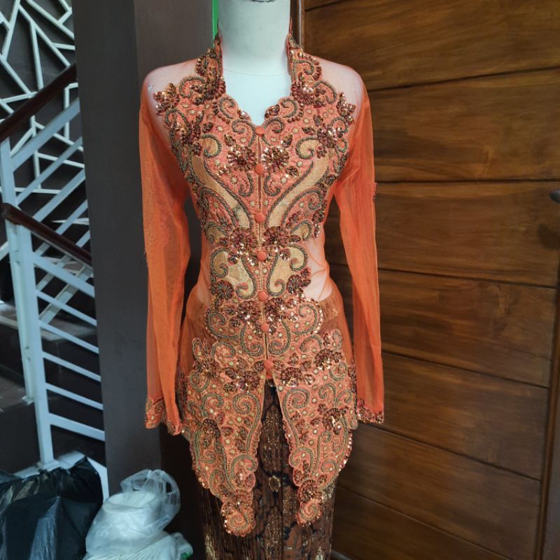 Atasan Kebaya tile full payet ibu/besan-Orange