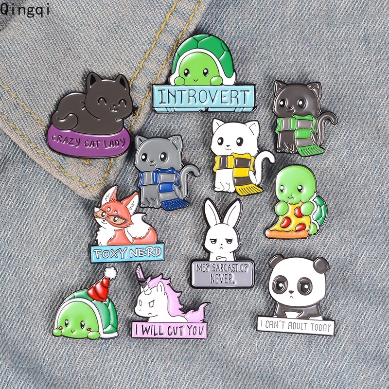 Bros Pin Enamel Desain Kartun Hewan Panda Kucing Kura-Kura Rubah Kelinci Untuk Pakaian