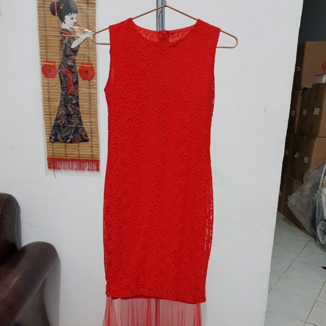 Dress Pesta - Party Dress - Long Red Lace Dress
