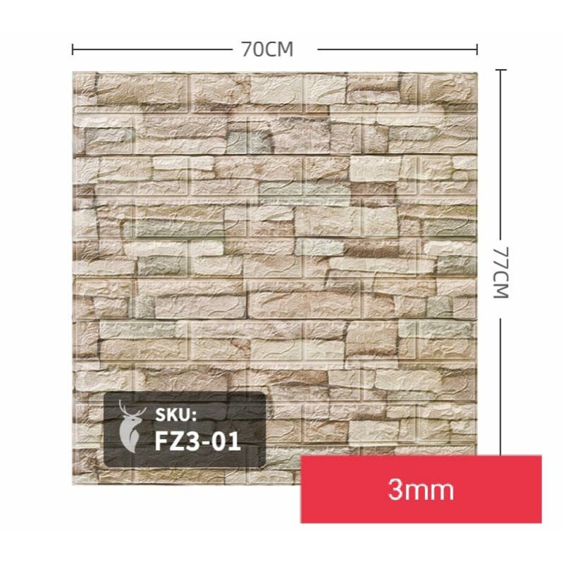 PEKANBARU Wallpaper foam  3D 6mm-7mm-bt alam kream/putih