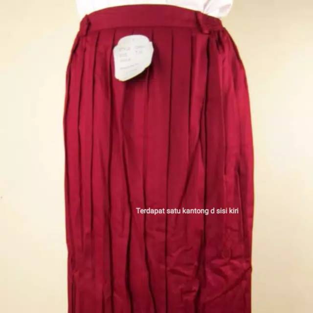 Rok seragam SD plisir panjang merah karet Litton bahan adem uk 2-12 / rok sekolah panjang merah