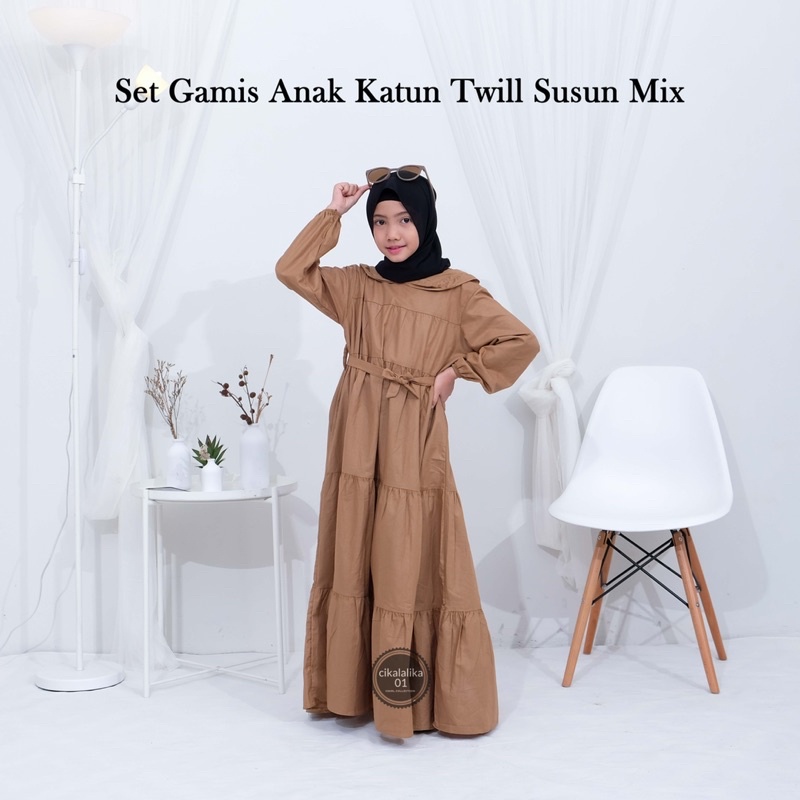 Cikalalika - gamis anak katun twill streeat plus pasmina ceruty bebydoll muslim anak baju lebaran