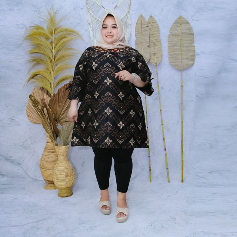 Tunik Batik Wanita Terbaru Ukuran Super Jumbo Big Size LD 140CM FIT 4L 5L 6L ORI Batik Aksara Pekalo zaynbatik-Motif 8