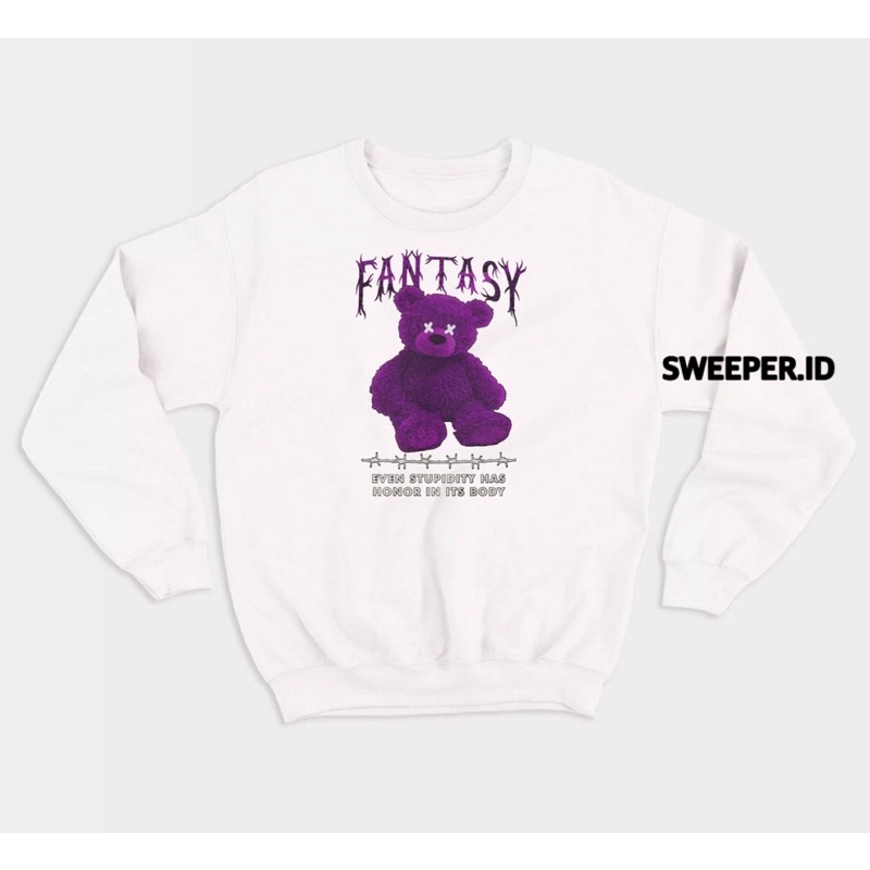 SWEATER CREWNECK MOTIF BEAR FANTASY PRIA &amp; WANITA BAHAN FLEECE