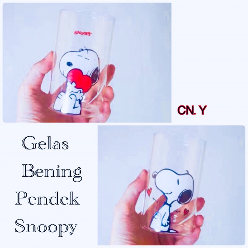 Gelas Kaca Bening Snoopy / Gelas Snoopy / Cangkir Bening Pendek / gelas Pendek
