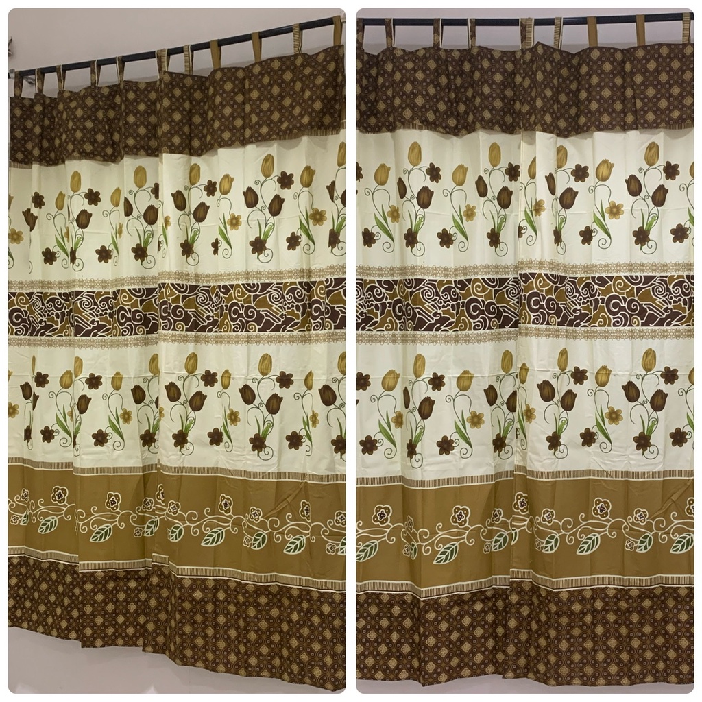 [ PINTU DAN JENDELA ] GORDEN TALI + PONI MOTIF BUNGA TULIP COKLAT DASAR PUTIH