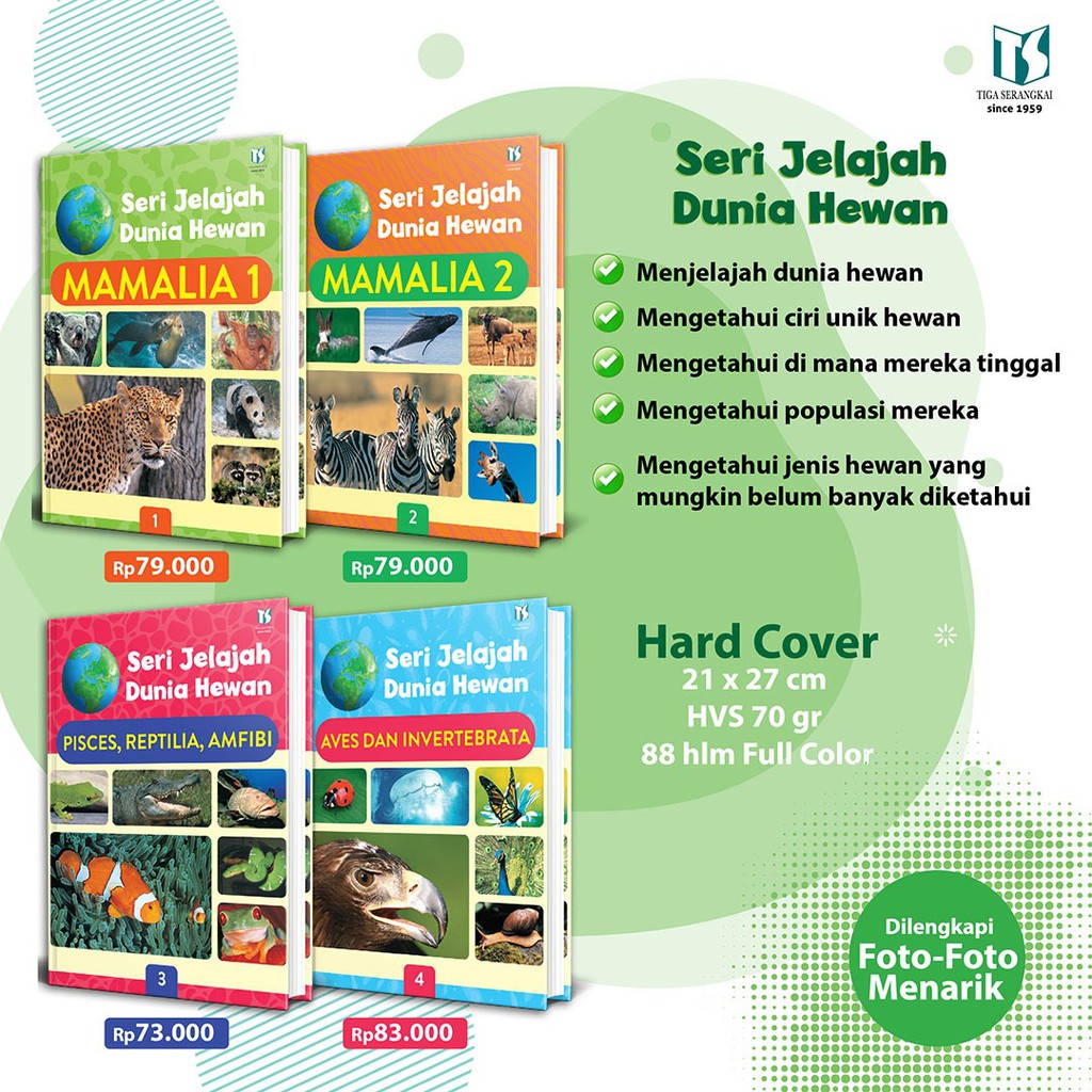 Buku Seri Jelajah Dunia Hewan mamalia|pisces|reptilia|amfibia|aves|invertebrata | Tiga serangkai