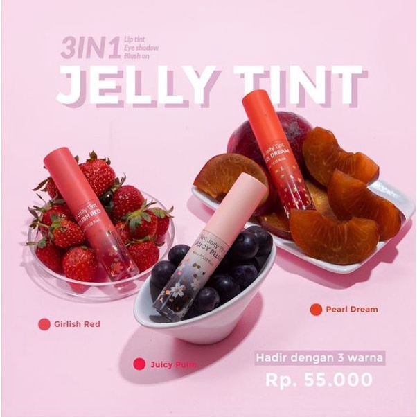 Noera Jelly Tint 3 in 1 - (Juicy Pulm / Girlish Red / Pearl Dream) - Lip care Lip tin Official Asli Grosir Murah 100%