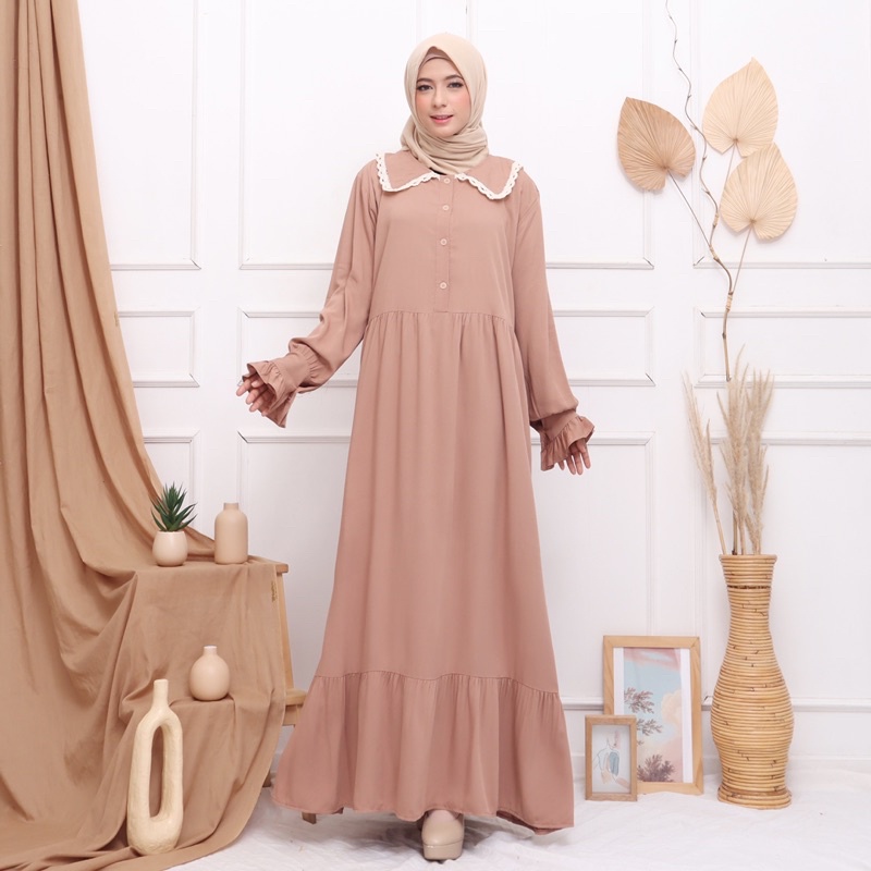 GAMIS RINDU RAYON TWILL JUMBO MAXI DRESS RENDA KANCING BUSUI BUMIL MUSLIM GROSIR TANAH ABANG MURAH