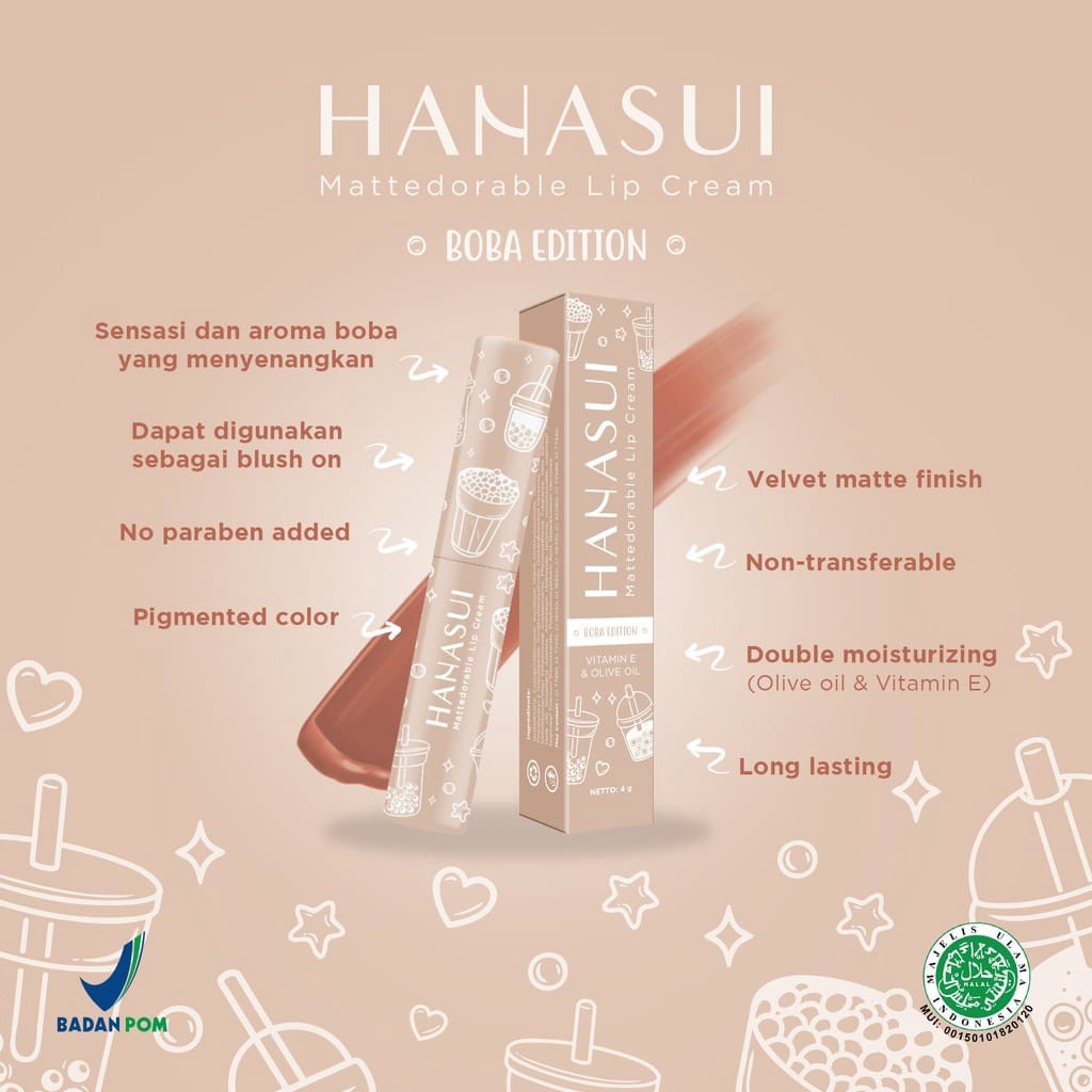 HANASUI BPOM BOBA Mattedorable Lip Cream Tintdorable Lip Tint  Lip Stain dual function bibir (VICTORIA)