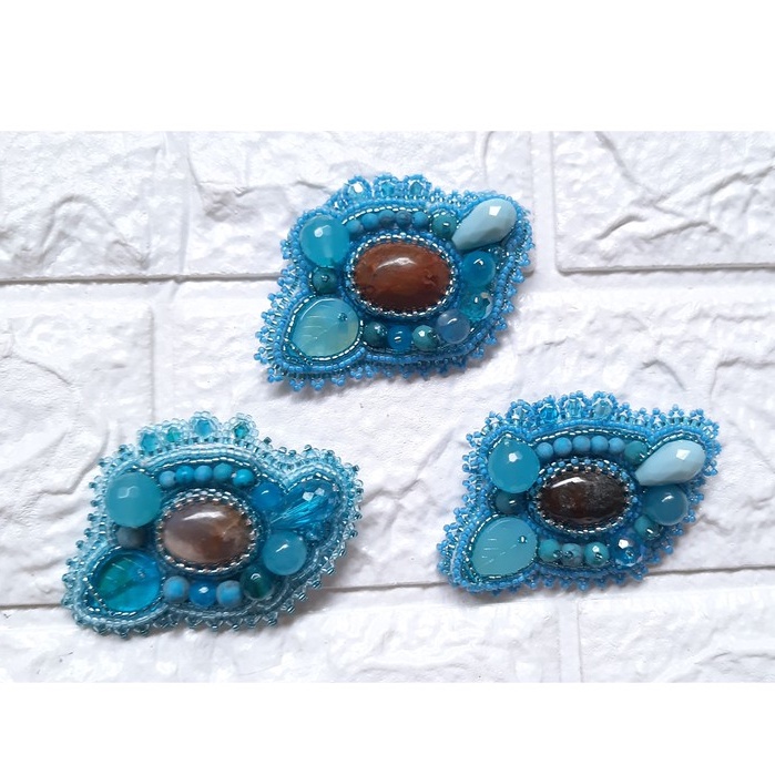 Poes Craft Bros Cabochon Batu Martha Biru Langit Asesoris Hijab Kebaya
