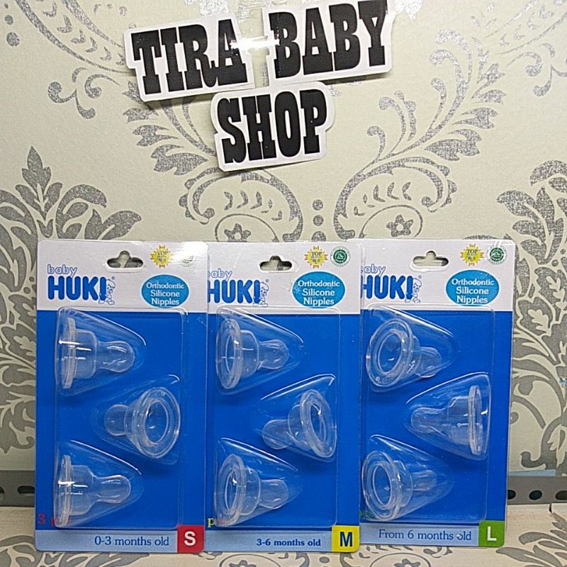 Nipple silicone baby Huki gepeng isi 3pcs dan per 1pcs S,M,L