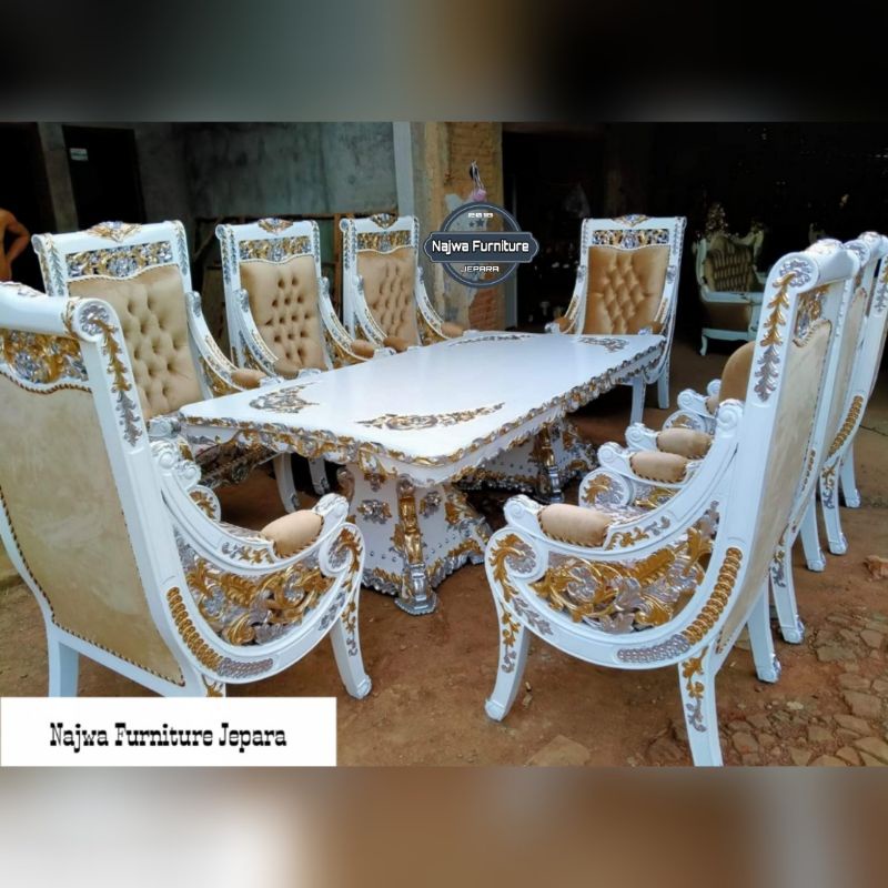 SET KURSI MAKAN UKIR MEJA MAKAN UKIR LUXURY KURSI DUCO