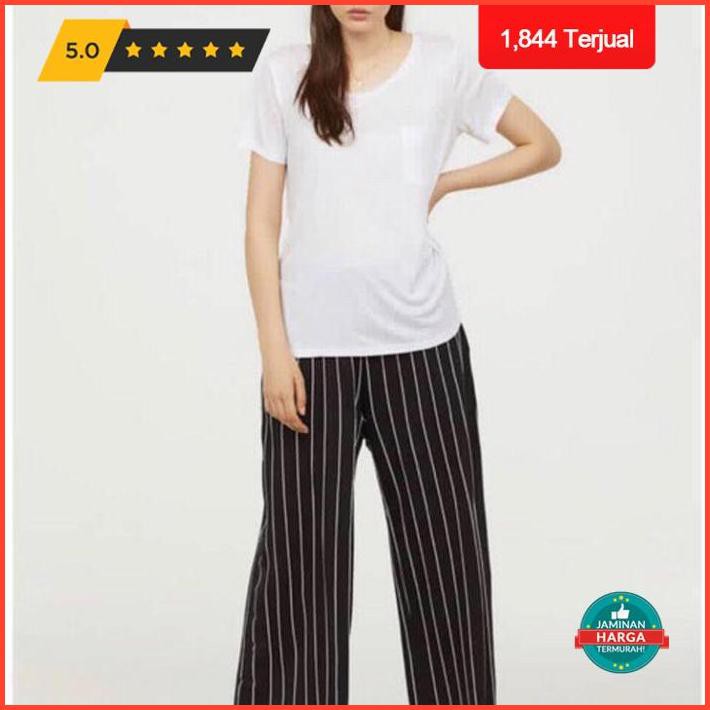 Kaos Wanita Hnm H&M Basic Pocket Tee White Original Murah Putih Polos - Xs Exclusive