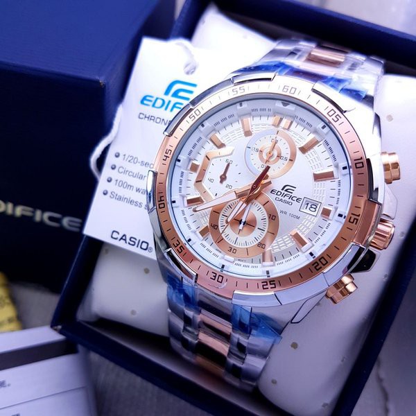 Casio Edifice Original Japan EFR 539D  - 1A2VUDF Chain Stainless Silver Kombi RoseGold