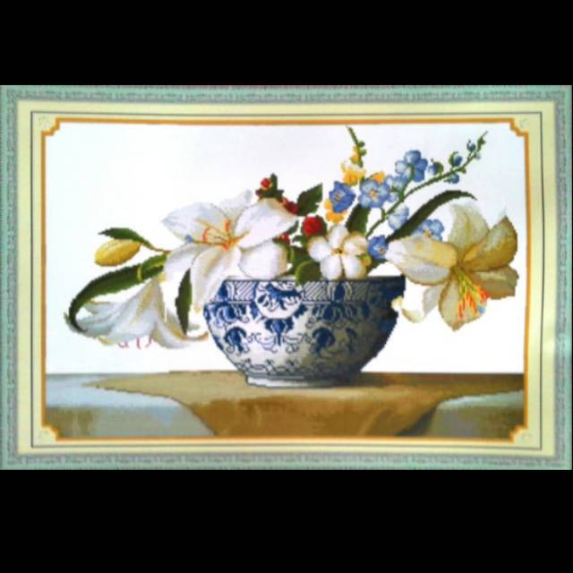 Paket kristik/cross stitch kit "Flowers in China Pot" 76x53cm (11cm)