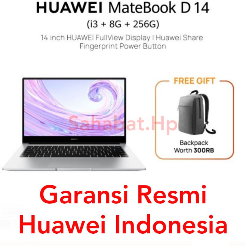 Huawei Matebook D14 Laptop Garansi Resmi 8GB DDR4 256GB Core i3 Komputer