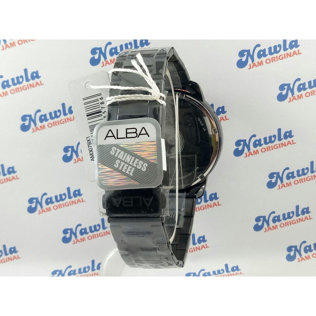 Alba Mens AM3079X1 Analog Black Chronograph | Jam Pria AM3079