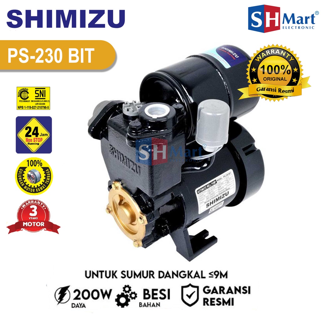 MESIN POMPA AIR SHIMIZU PS230BIT 200 WATT 9 METER WATER PUMP SHIMIZU GARANSI RESMI