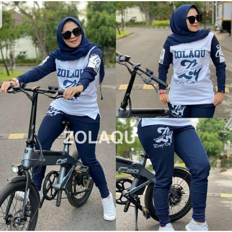 ELDE 12 - (SIZE L , XL , XXL - 3XL) SET ZOLAQU BIKE GOWES SETELAN WANITA BHN BABYTERY APLIKASI SABLON + LEG PJ 95 , STELAN OLAHRAGA MUSLIMAH / STELAN TRAINING / STELAN SERAGAM OLAHRAGA / ZUMBA DANCE