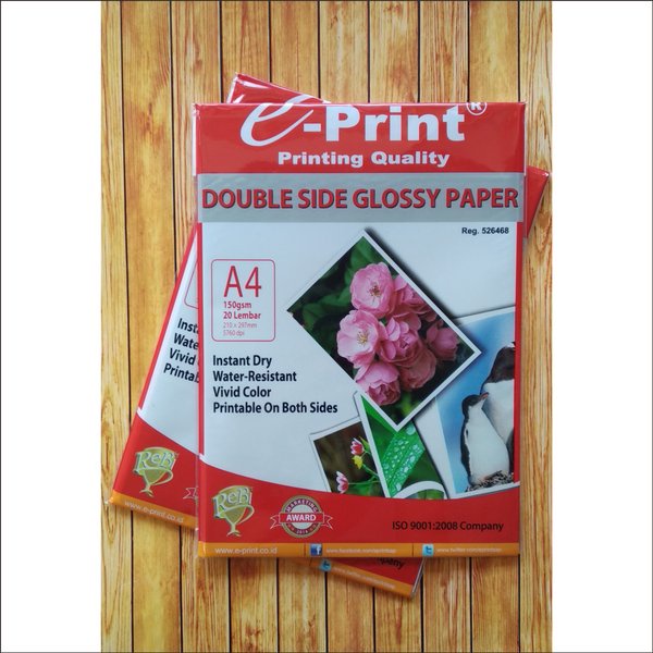 E-PRINT DOUBLE SIDE GLOSSY A4 150GSM 20 SHEET / KERTAS FOTO MENGKILAP TIMBAL BALIK