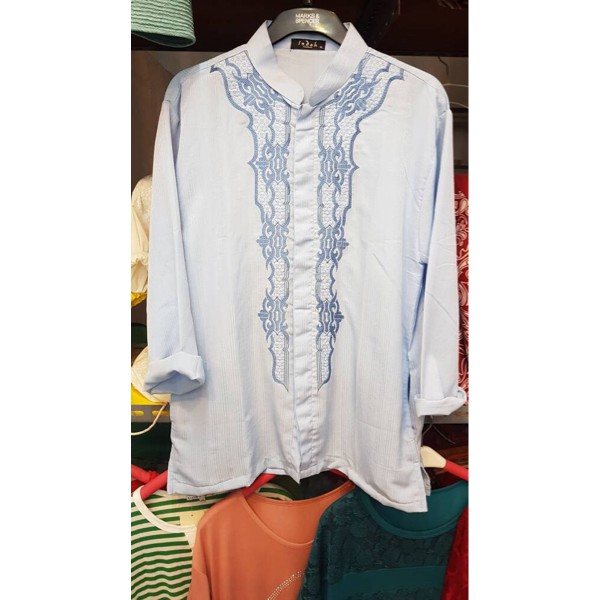 HM-2516 Baju Koko Panjang  Biru Muda Busana Muslim Pria Murah