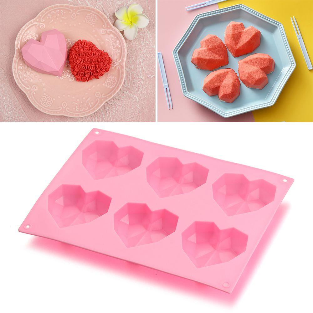 Solighter Kue Cetakan Kue Coklat Silicone Modelling Decor 3D Diamond Bentuk Hati Sabun Puding Mold