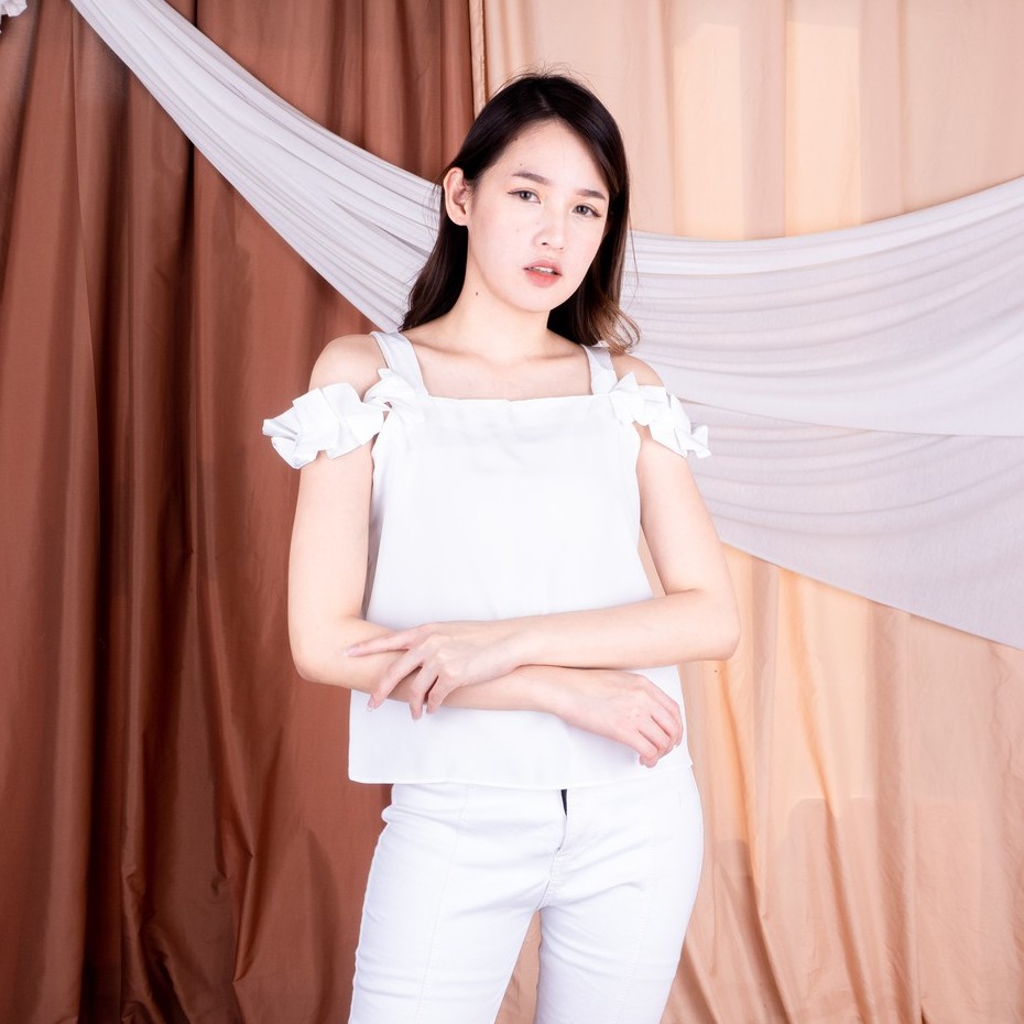 VS - LINETTE HAND TOP WHITE WANITA - ATASAN BLOUSE WANITA