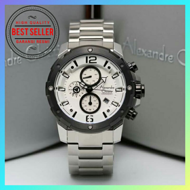 Alexandre Christie AC 6410 Silver Putih Jam Tangan Pria Analog Cronografh