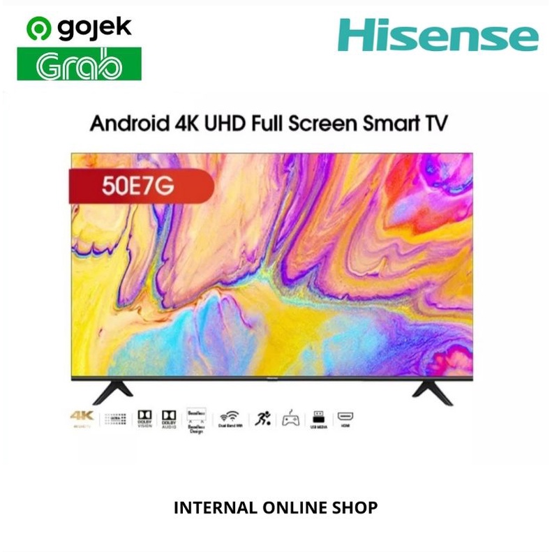 Hisense 50E7G Smart TV 50 Inch 4K UHD Android TV Bezelless Garansi Resmi