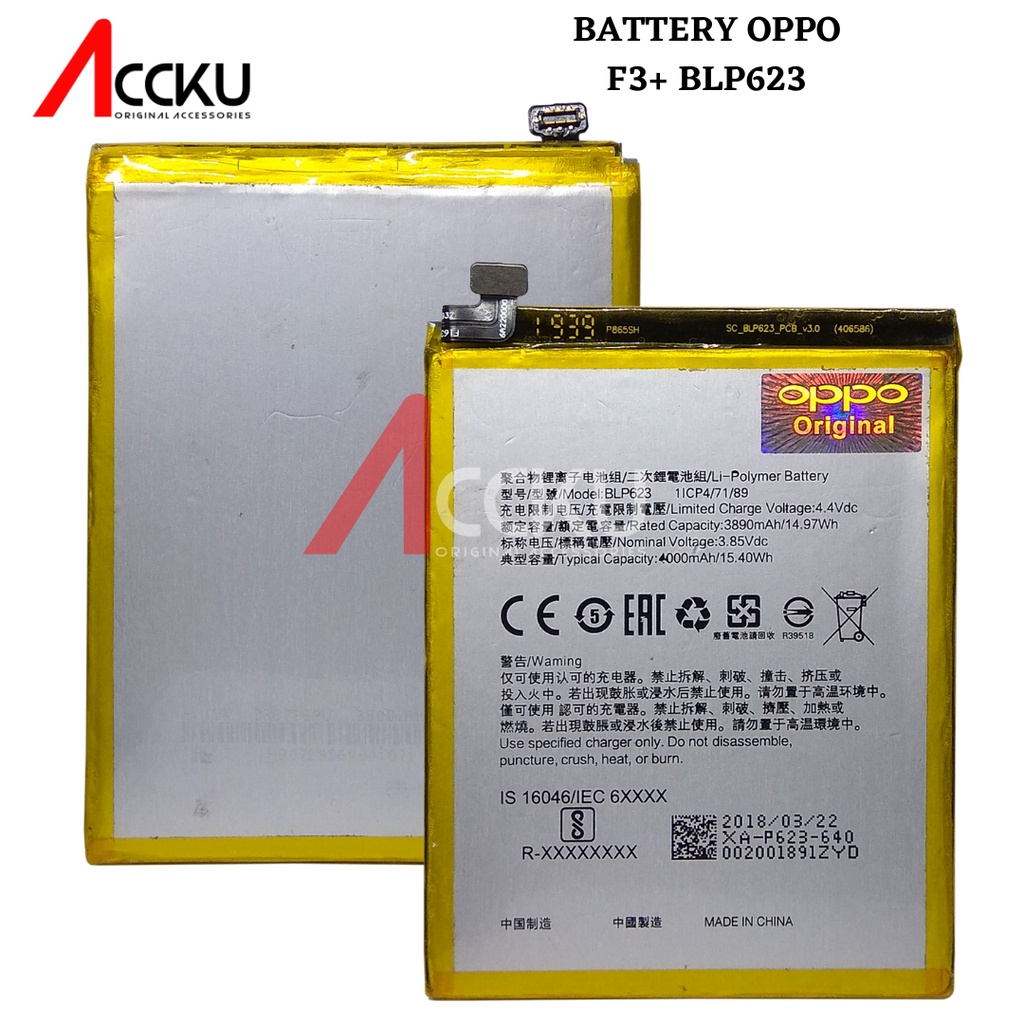 BATERAI OPPO F3+ BATERY OPPO F3 PLUS BATTERY OPPO BLP623 OPPO F3 PLUS ORIGINAL