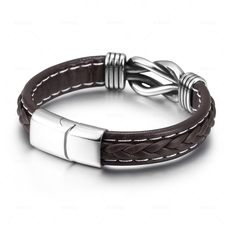 Gelang Bahan Kulit Dan Stainless Steel Ukuran 21CM Gaya Vintage Untuk Pria