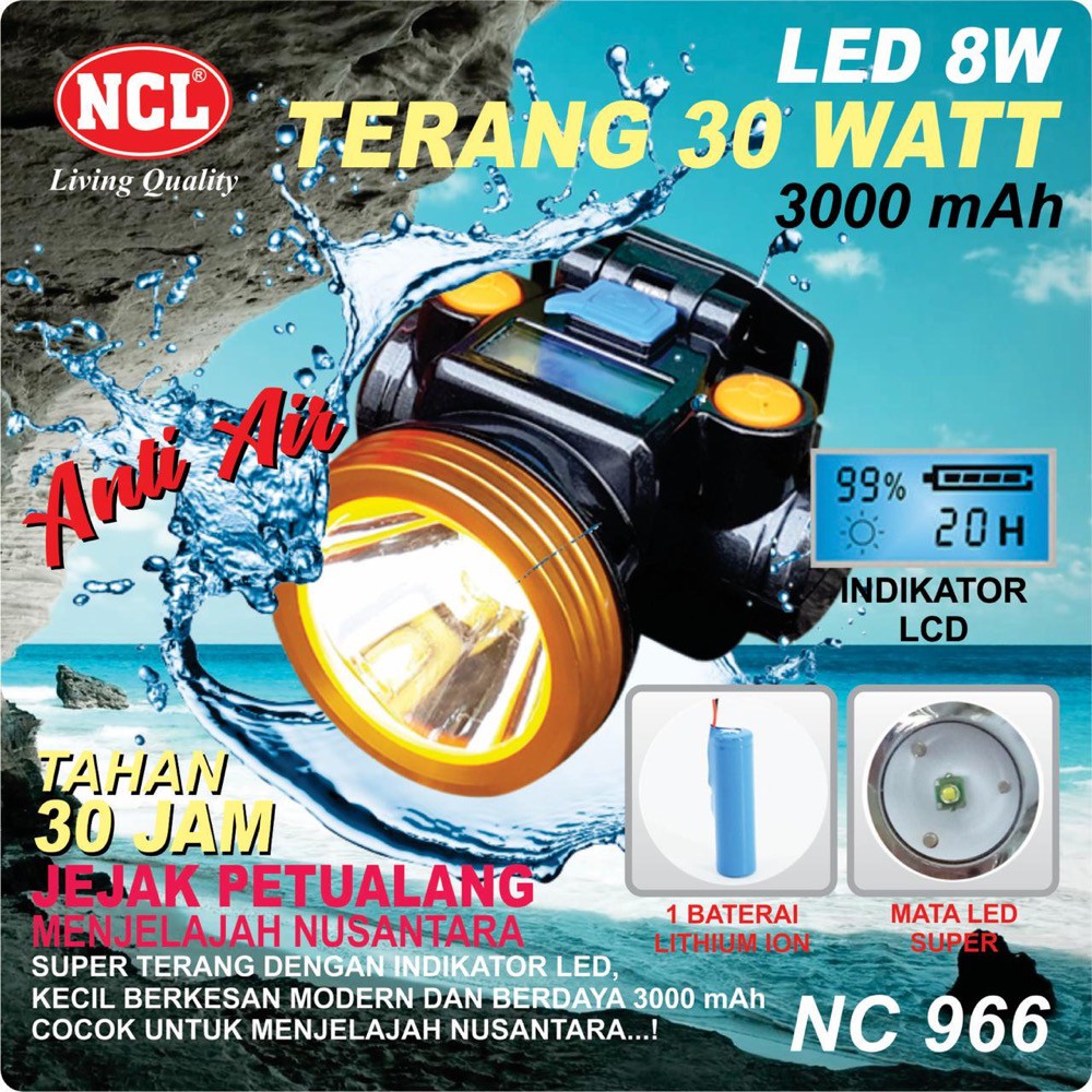 Senter Kepala NCL NC-966 LED 8W Putih / Kuning