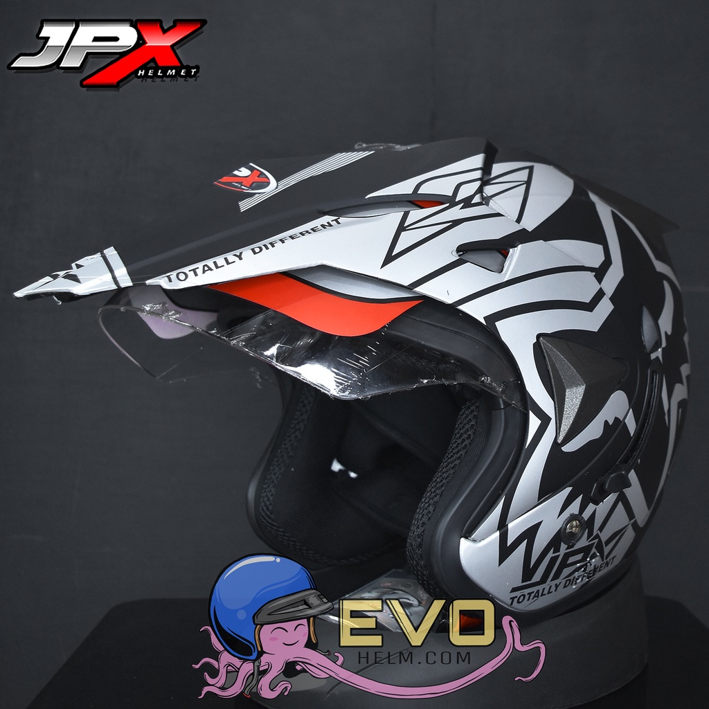 HELM JPX SUPERMOTO WILD RIDER - BLACK DOFF/SILVER ORIGINAL HELM JPX SEMICROSS MOTIF JPX HALFFACE