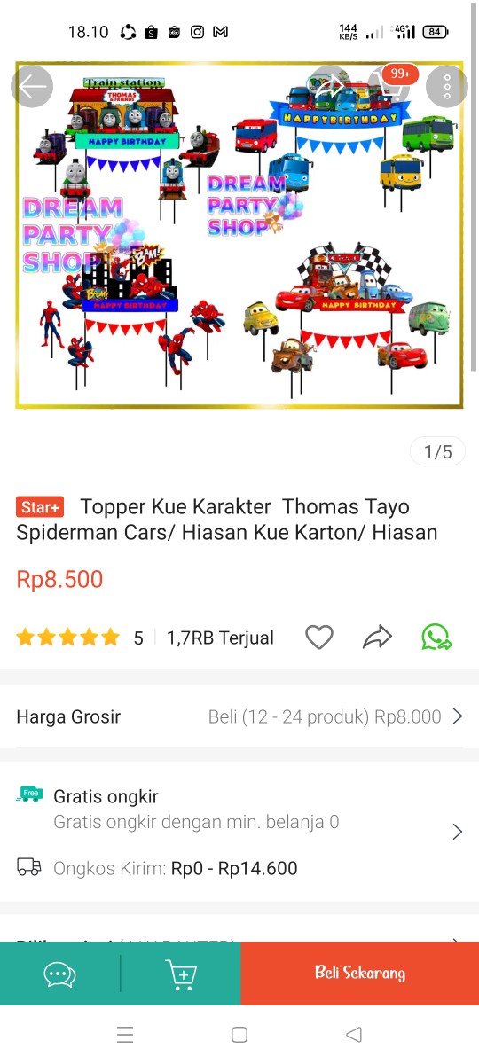 Topper Kue Karakter  Thomas Tayo Spiderman Cars/ Hiasan Kue Karton/ Hiasan Kue Tusuk