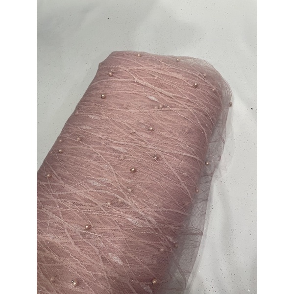 kain Tulle akar mutiara-Baby pink