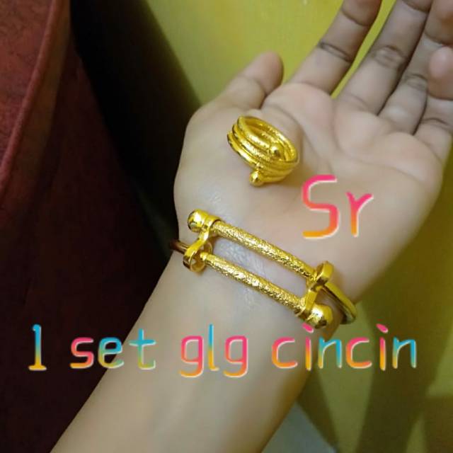 COD 1 set gelang lilit pasir cincin lilit pasir lapis emas 24 ukuran geser gambar