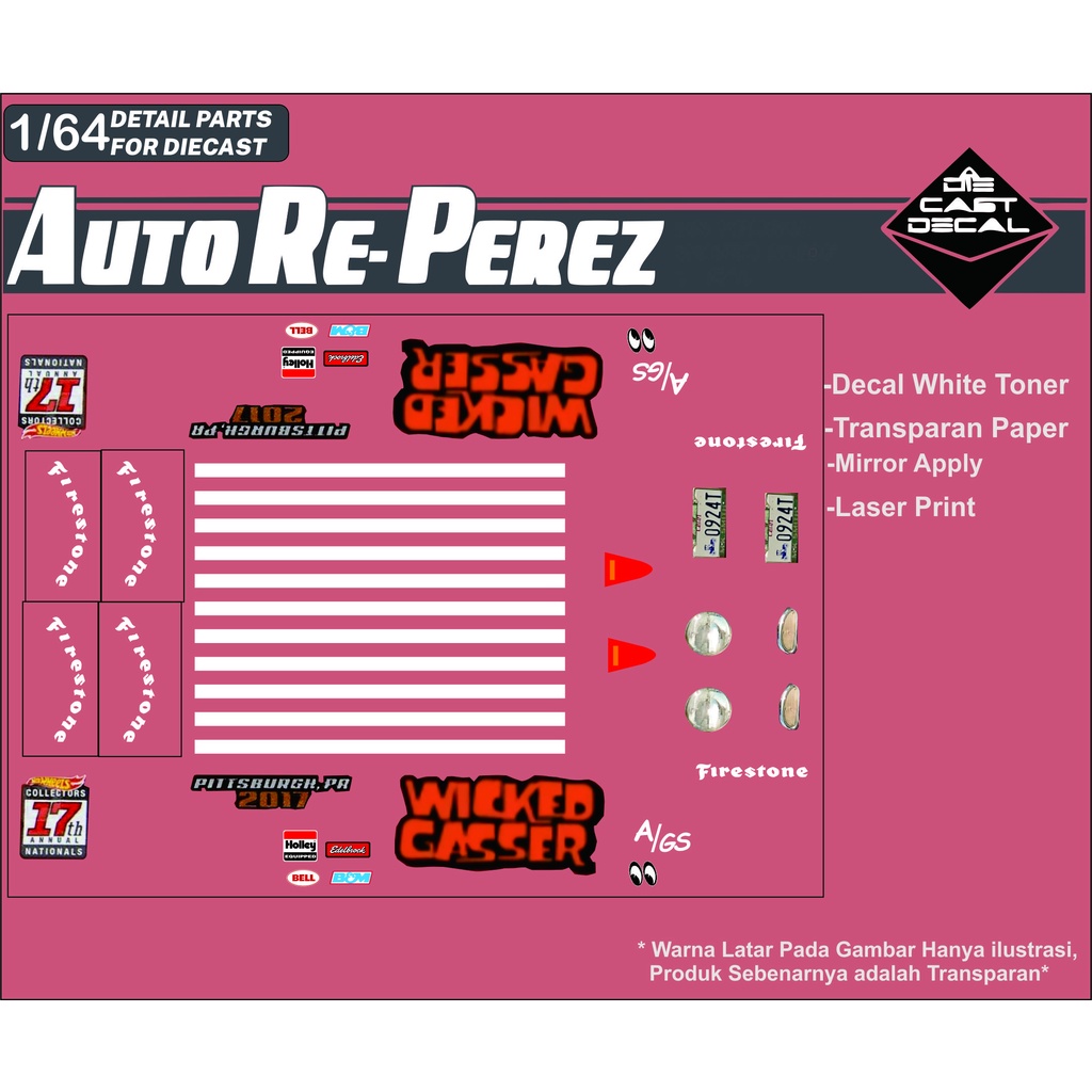 [WHITE TONER]Decal Hotwheels Autoreperez - chevy gasser wicked gasser