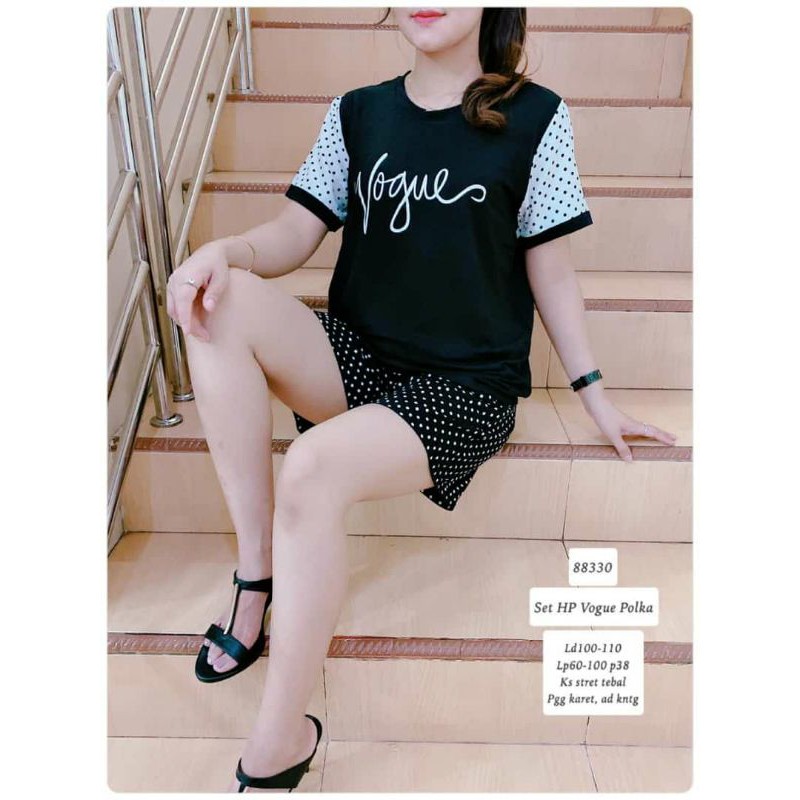 SETELAN KAOS+CELANA WANITA IMPORT PREMIUM VOGUE POLKADOT 88330