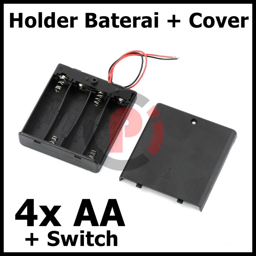 4x AA Battery Holder Baterai Case Batere Box Kotak Batre dengan Tutup