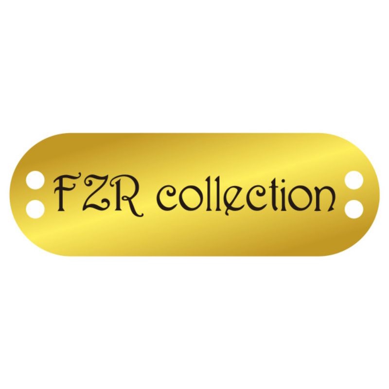 

label akrilik FZR Collection gold ukuran 1x3 cm 50 pcs dan Mimiyu Fashion 50 pcs tulisan hitam