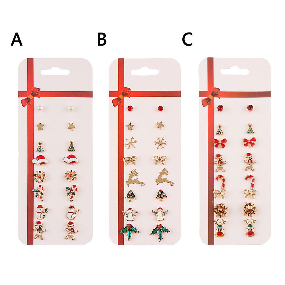 Solighter 8pasang Anting Natal Set Fashion Perhiasan Aksesoris Stocking Snowflakes Drop Menjuntai