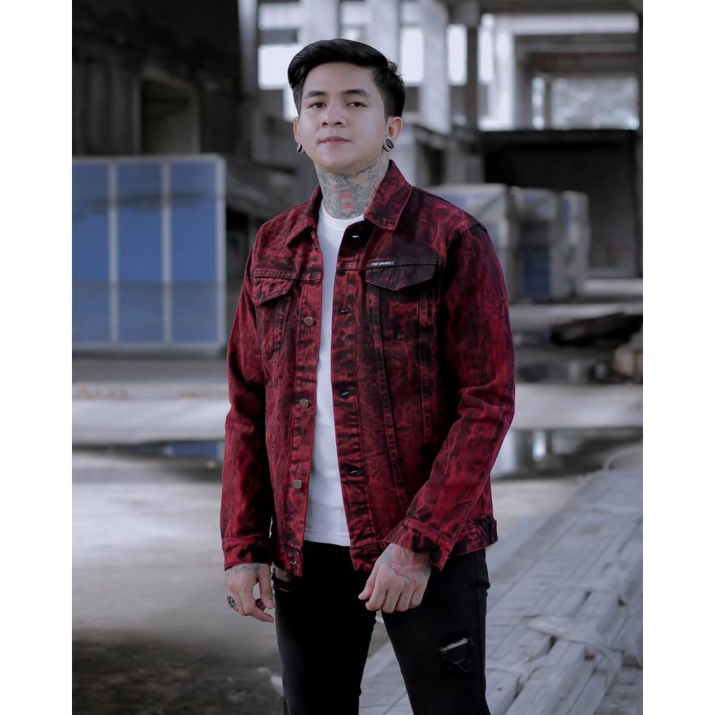 The Bojiel jacket jeans sand wash M l XL jaket jeans distro jaket jeans lengan panjang berkerah Merah JJ13J04