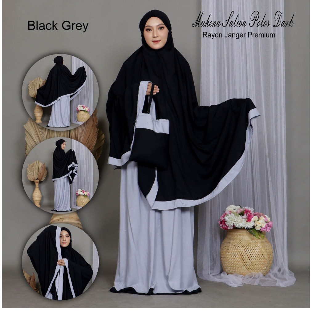 Mukena Bali Salwa Polos Dark Untuk Dewasa Bahan Rayon Premium