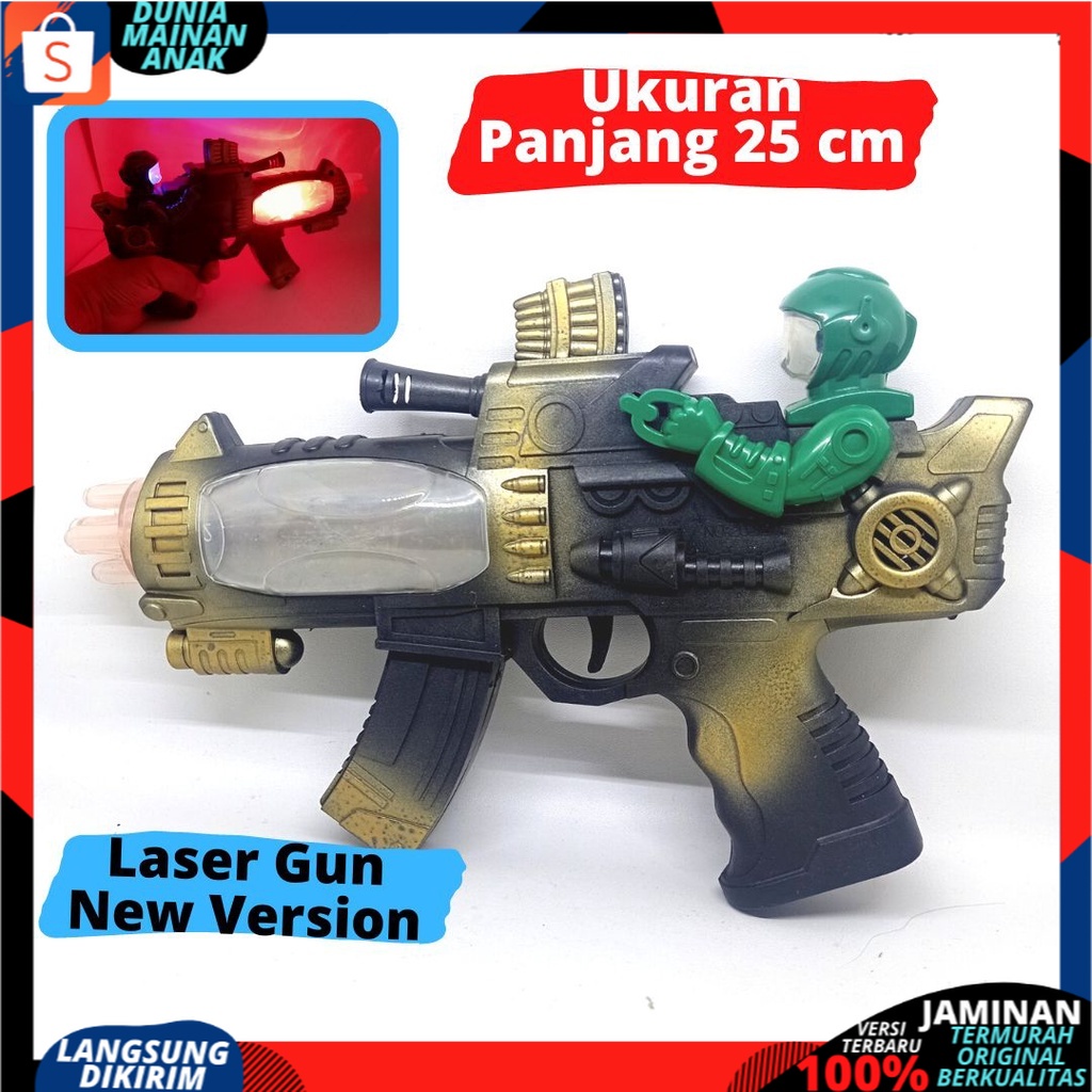 PROMO Mainan Anak Pistol Laser Baterai LED / Mainan Tembak Tembakan Nyala Lampu Dan Musik