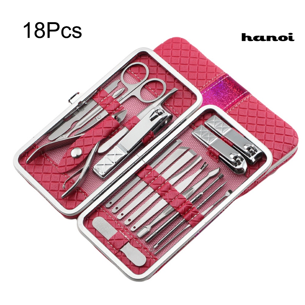 HQTM_21/18Pcs Stainless Nail Clipper Cuticle Nipper Manicure Pedicure Tool with Case