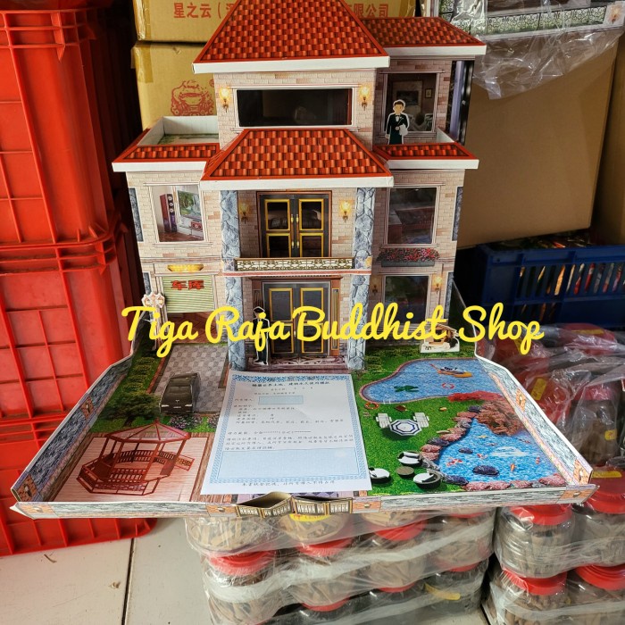 Kertas Sembahyang - Rumah Kertas Mewah Sembahyang Leluhur Qing Ming Ukuran Sedang 3 Lantai